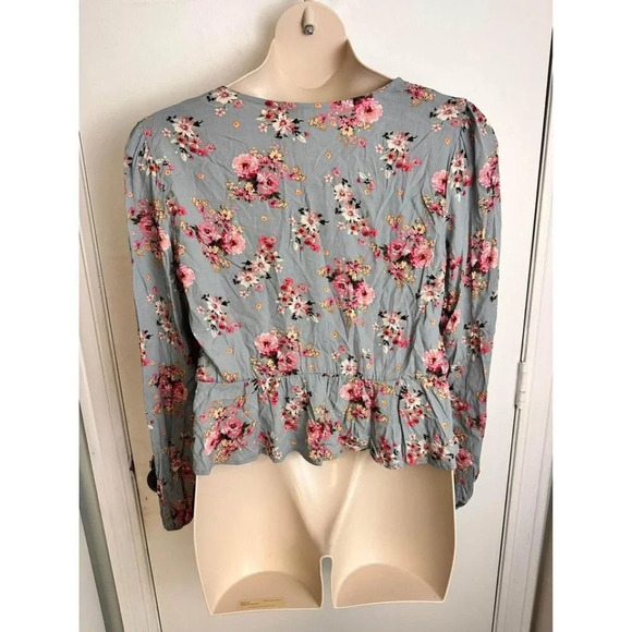 Rewind Floral Gray & Pink Floral Ruched Drawstring Blouse – Size XL #0729 - Picture 3 of 8